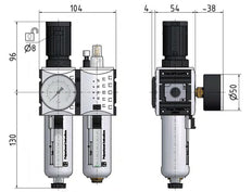 FRL 2-Part G3/8'' 1750 l/min 0.5-10.0bar/7-145psi Auto Polycarbonate Futura 1