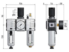 FRL 3-Part G3/8'' 1750 l/min 0.5-8.0bar/7-116psi Semi-Auto Polycarbonate Futura 1