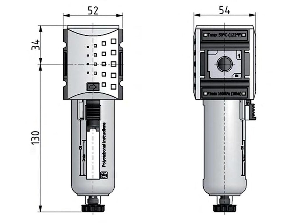 Filter 5microns G3/8'' 2200 l/min Auto (Closed Without Pressure) Polycarbonate Futura 1