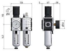 FRL 2-Part G1/2'' 3500 l/min 0.5-8.0bar/7-116psi Semi-Auto Polycarbonate Futura 2