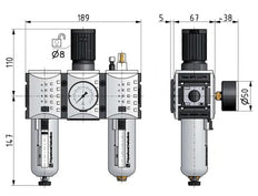 FRL 3-Part G3/8'' 3500 l/min 0.1-1.0bar/1-14psi Semi-Auto Metal Futura 2