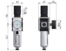 Filter-Regulator G1/2'' 5200 l/min 0.5-8.0bar/7-116psi Auto Metal Futura 2