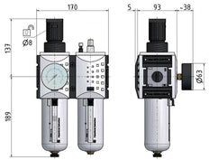 FRL 2-Part G1'' 12000 l/min 0.5-16.0bar/7-232psi Auto Polycarbonate Futura 4