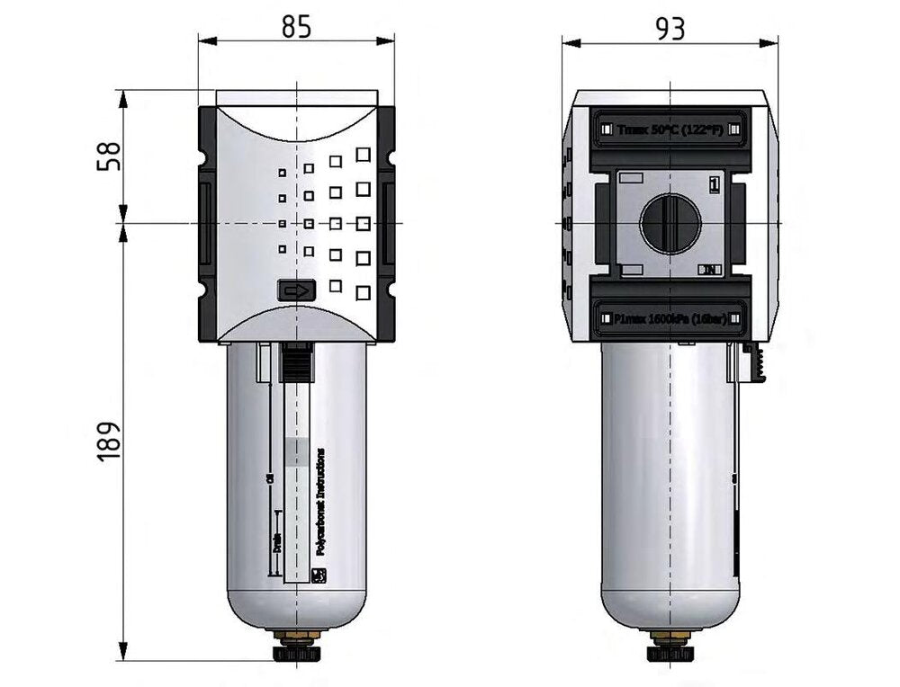Filter 5microns G1'' 8000 l/min Semi-Auto Polycarbonate Futura 4