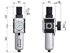 Filter-Regulator G1'' 13000 l/min 0.2-4.0bar/3-58psi Semi-Auto Polycarbonate Futura 4