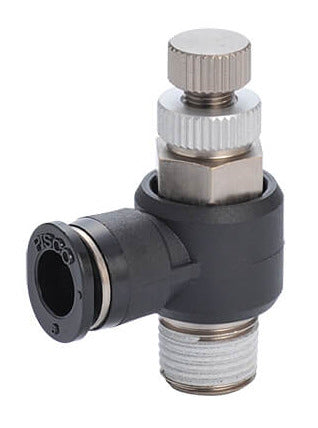 R3/8" - 6mm Meter-Out Elbow Flow Control Valve