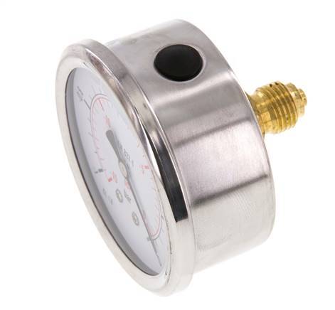 -1..0 Bar (-15..0 psi) Glycerin Pressure Gauge Rear Stainless steel/Brass 63 mm Class 1.6