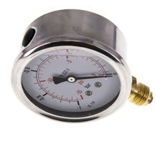 -1..0 Bar (-15..0 psi) Glycerin Pressure Gauge Below Stainless steel/Brass 63 mm Class 1.6