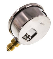 -1..0.6 Bar (-15..9 psi) Glycerin Pressure Gauge Below Stainless steel/Brass 63 mm Class 1.6