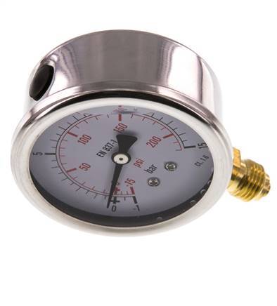 -1..15 Bar (-15..218 psi) Glycerin Pressure Gauge Below Stainless steel/Brass 63 mm Class 1.6