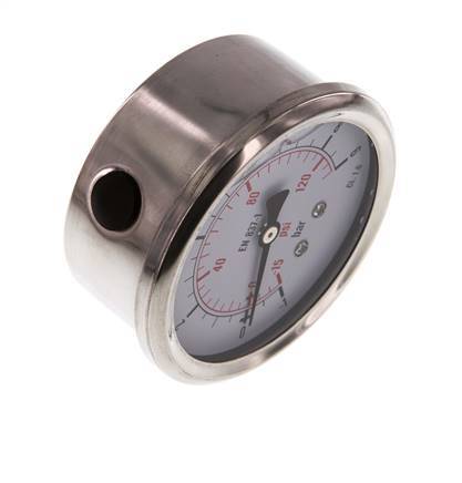 -1..9 Bar (-15..131 psi) Glycerin Pressure Gauge Below Stainless steel/Brass 63 mm Class 1.6