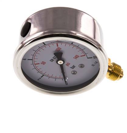 0..10 Bar (0..145 psi) Glycerin Pressure Gauge Below Stainless steel/Brass 63 mm Class 1.6