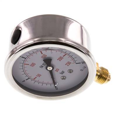 0..16 Bar (0..232 psi) Glycerin Pressure Gauge Below Stainless steel/Brass 63 mm Class 1.6