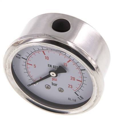 0..1.6 Bar (0..23 psi) Glycerin Pressure Gauge Rear Stainless steel/Brass 63 mm Class 1.6