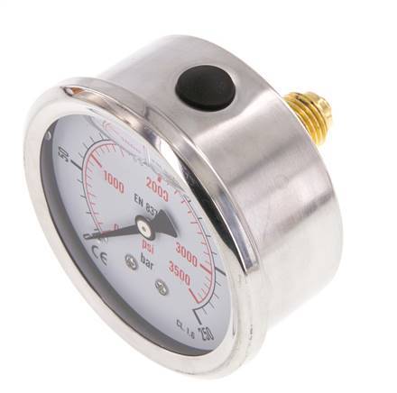 0..250 Bar (0..3626 psi) Glycerin Pressure Gauge Rear Stainless steel/Brass 63 mm Class 1.6