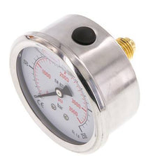 0..250 Bar (0..3626 psi) Glycerin Pressure Gauge Rear Stainless steel/Brass 63 mm Class 1.6