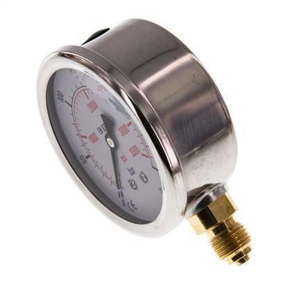 0..250 Bar (0..3626 psi) Glycerin Pressure Gauge Below Stainless steel/Brass 63 mm Class 1.6