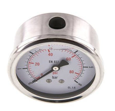 0..6 Bar (0..87 psi) Glycerin Pressure Gauge Rear Stainless steel/Brass 63 mm Class 1.6