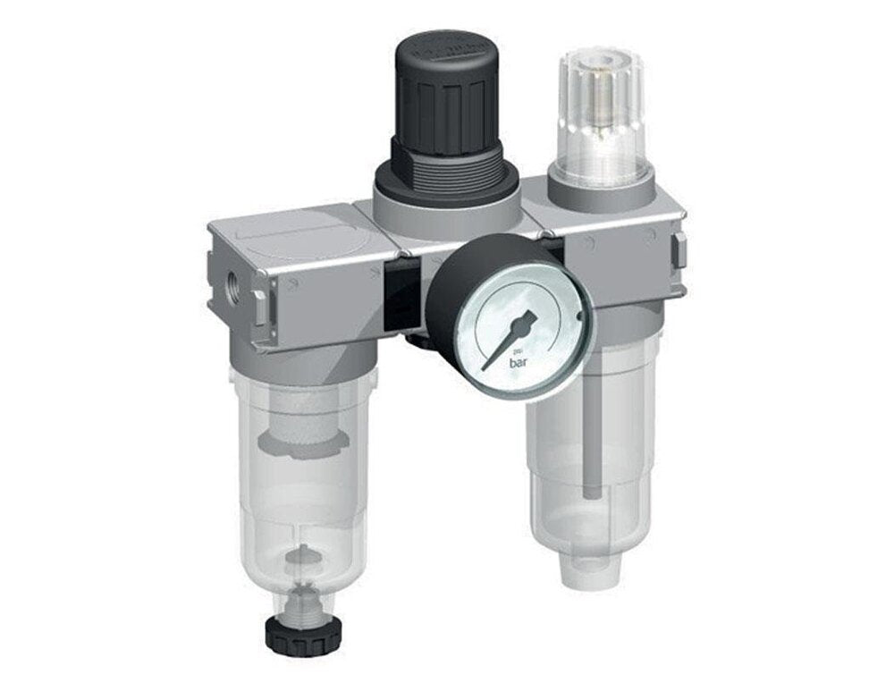 FRL 3-Part G1/4'' 750 l/min 0.2-6.0bar/3-87psi Semi-Auto 40 mm Pressure Gauge Polycarbonate Multifix 0