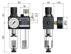 FRL 2-Part G3/8'' 1200 l/min 0.2-6.0bar/3-87psi Semi-Auto Metal Multifix 1