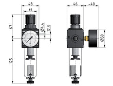 Filter-Regulator G1/4'' 1600 l/min 0.1-3.0bar/1-44psi Semi-Auto Cylinder Lock Polycarbonate Multifix 1