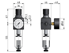Filter-Regulator G3/8'' 1600 l/min 0.5-10.0bar/7-145psi Semi-Auto Protective Cage Polycarbonate Multifix 1