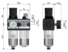FRL 2-Part G1/2'' 5800 l/min 0.5-16.0bar/7-232psi Semi-Auto Protective Cage Polycarbonate Multifix 2