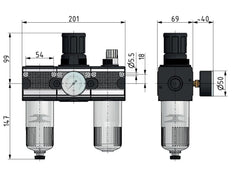 FRL 3-Part G3/4'' 5800 l/min 0.5-16.0bar/7-232psi Semi-Auto Polycarbonate Multifix 2