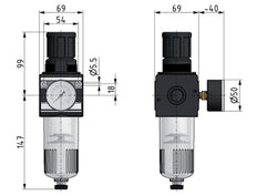 Filter-Regulator G1/2'' 6700 l/min 0.2-6.0bar/3-87psi Auto (Closed Without Pressure) Polycarbonate Multifix 2
