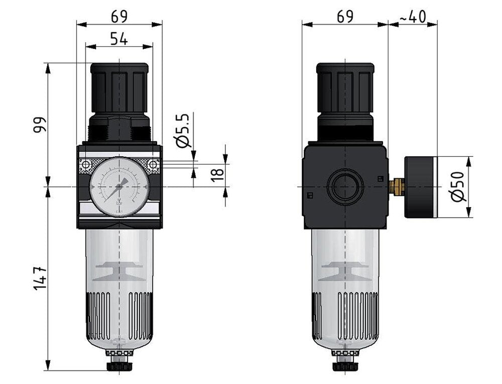 Filter-Regulator G3/4'' 6700 l/min 0.2-6.0bar/3-87psi Auto Metal Multifix 2