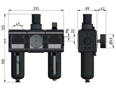FRL 3-Part G1'' 12000 l/min 0.2-6.0bar/3-87psi Semi-Auto Polycarbonate Multifix 4