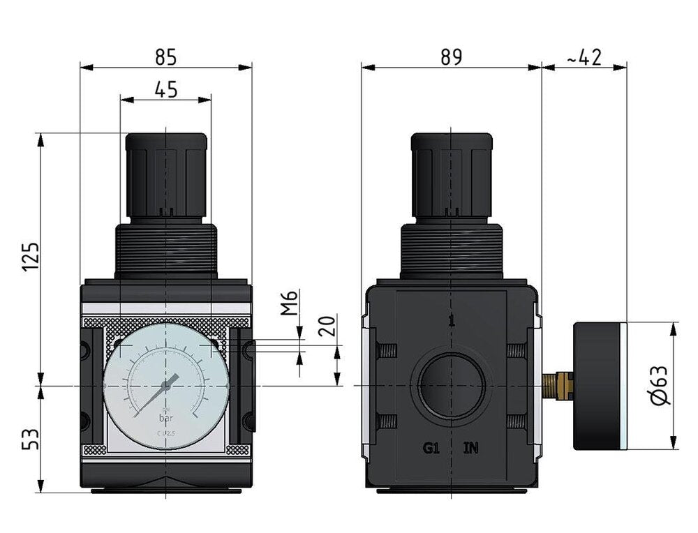Pressure Regulator G1'' 12000 l/min 0.5-10.0bar/7-145psi Aluminium Multifix 4