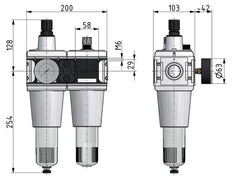 FRL 2-Part G1'' 13500 l/min 0.5-10.0bar/7-145psi Auto Metal Multifix 5