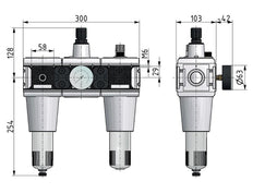 FRL 3-Part G3/4'' 13500 l/min 0.5-10.0bar/7-145psi Semi-Auto Polycarbonate Multifix 5