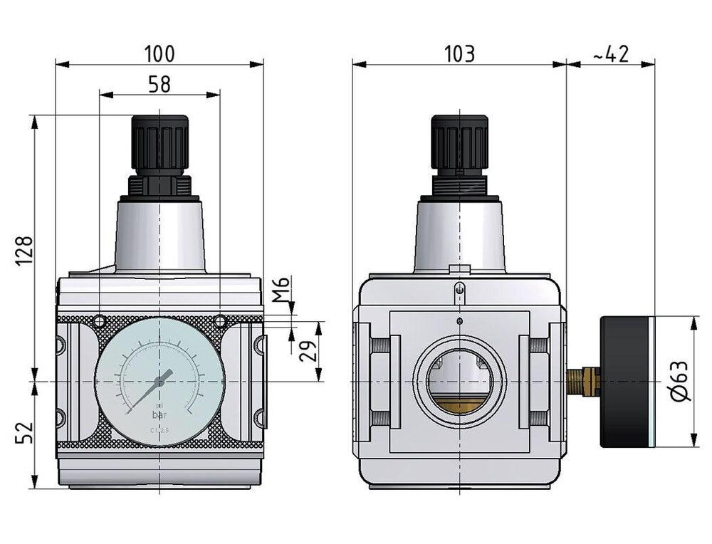 Pressure Regulator G3/4'' 17500 l/min 0.2-6.0bar/3-87psi Aluminium Multifix 5