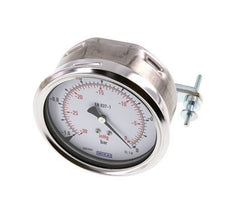 -1..0 Bar (-15..0 psi) Panel Mount Pressure Gauge Steel/Brass 100 mm Class 1.0 (Bracket)