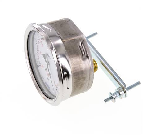 -1..0 Bar (-15..0 psi) Panel Mount Pressure Gauge Steel/Brass 100 mm Class 1.0 (Bracket)