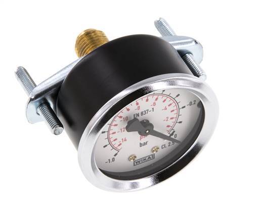-1..0 Bar (-15..0 psi) Panel Mount Pressure Gauge Steel/Brass 50 mm Class 2.5 (Bracket)