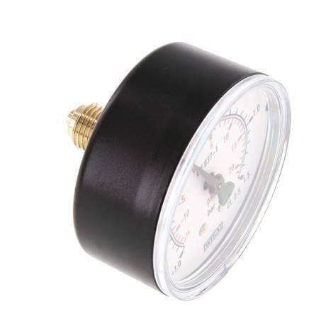 -1..1.5 Bar (-15..22 psi) Pressure Gauge Rear Plastic/Brass 63 mm Class 2.5
