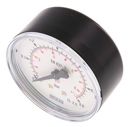 0..0.6 Bar (0..9 psi) Pressure Gauge Rear Plastic/Brass 63 mm Class 2.5