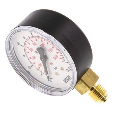 0..100 Bar (0..1450 psi) Pressure Gauge Below Plastic/Brass 63 mm Class 2.5