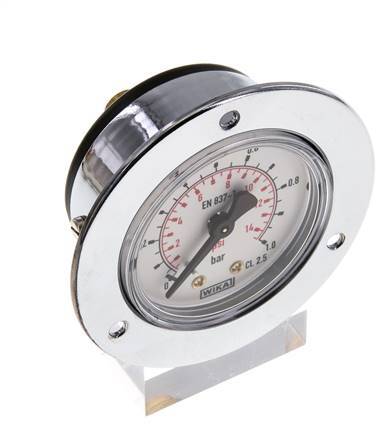 0..1 Bar (0..15 psi) Panel Mount Pressure Gauge Steel/Brass 50 mm Class 2.5 (Front Panel)