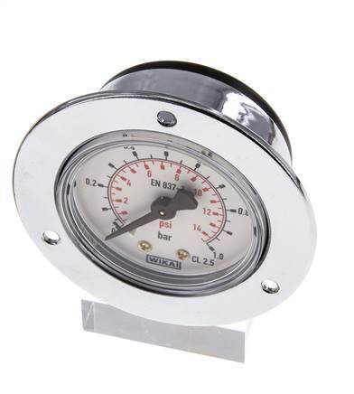 0..1 Bar (0..15 psi) Panel Mount Pressure Gauge Steel/Brass 50 mm Class 2.5 (Front Panel)