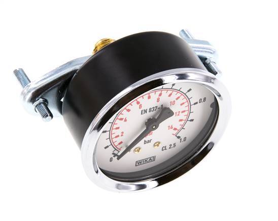 0..1 Bar (0..15 psi) Panel Mount Pressure Gauge Steel/Brass 63 mm Class 2.5 (Bracket)