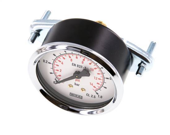 0..1 Bar (0..15 psi) Panel Mount Pressure Gauge Steel/Brass 63 mm Class 2.5 (Bracket)