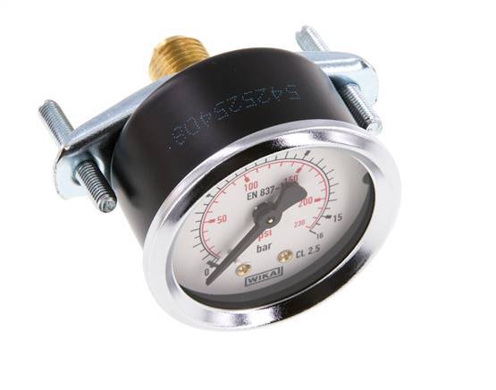 0..16 Bar (0..232 psi) Panel Mount Pressure Gauge Steel/Brass 50 mm Class 2.5 (Bracket)