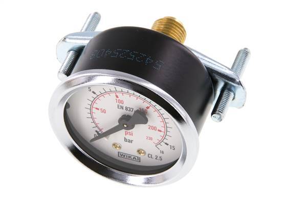 0..16 Bar (0..232 psi) Panel Mount Pressure Gauge Steel/Brass 50 mm Class 2.5 (Bracket)