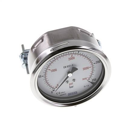 0..250 Bar (0..3626 psi) Panel Mount Pressure Gauge Steel/Brass 100 mm Class 1.0 (Bracket)