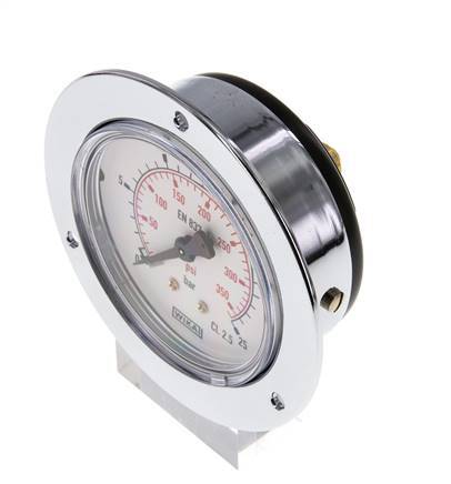 0..25 Bar (0..363 psi) Panel Mount Pressure Gauge Steel/Brass 63 mm Class 2.5 (Front Panel)