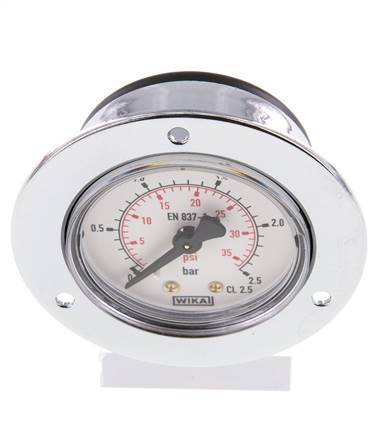 0..2.5 Bar (0..36 psi) Panel Mount Pressure Gauge Steel/Brass 50 mm Class 2.5 (Front Panel)